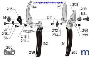 Gartenschere Felco 11, Zeichnung der Einzelteile