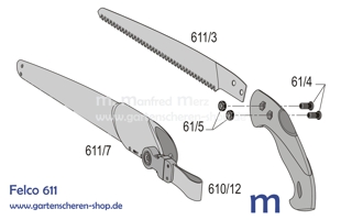 Astsäge Felco 611, Zeichnung der Einzelteile