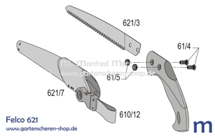 Astsäge Felco 621, Zeichnung der Einzelteile Astsäge Felco 621, Zeichnung der Einzelteile