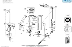 Die Ersatzteilzeichnung mit der Teileliste für das Kolbenrückensprühgerät Gloria Classic 1800 zum herunterladen und ausdrucken.