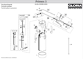 Explosionszeichnung mit Ersatzteilliste für das Drucksprühgerät Gloria primex 5