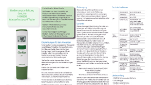 Hanna pH- und Temperatur-Tester GroLine HI98118, Bedienungsanleitung in deutsch als PDF-Datei zum herunterladen und ausdrucken.