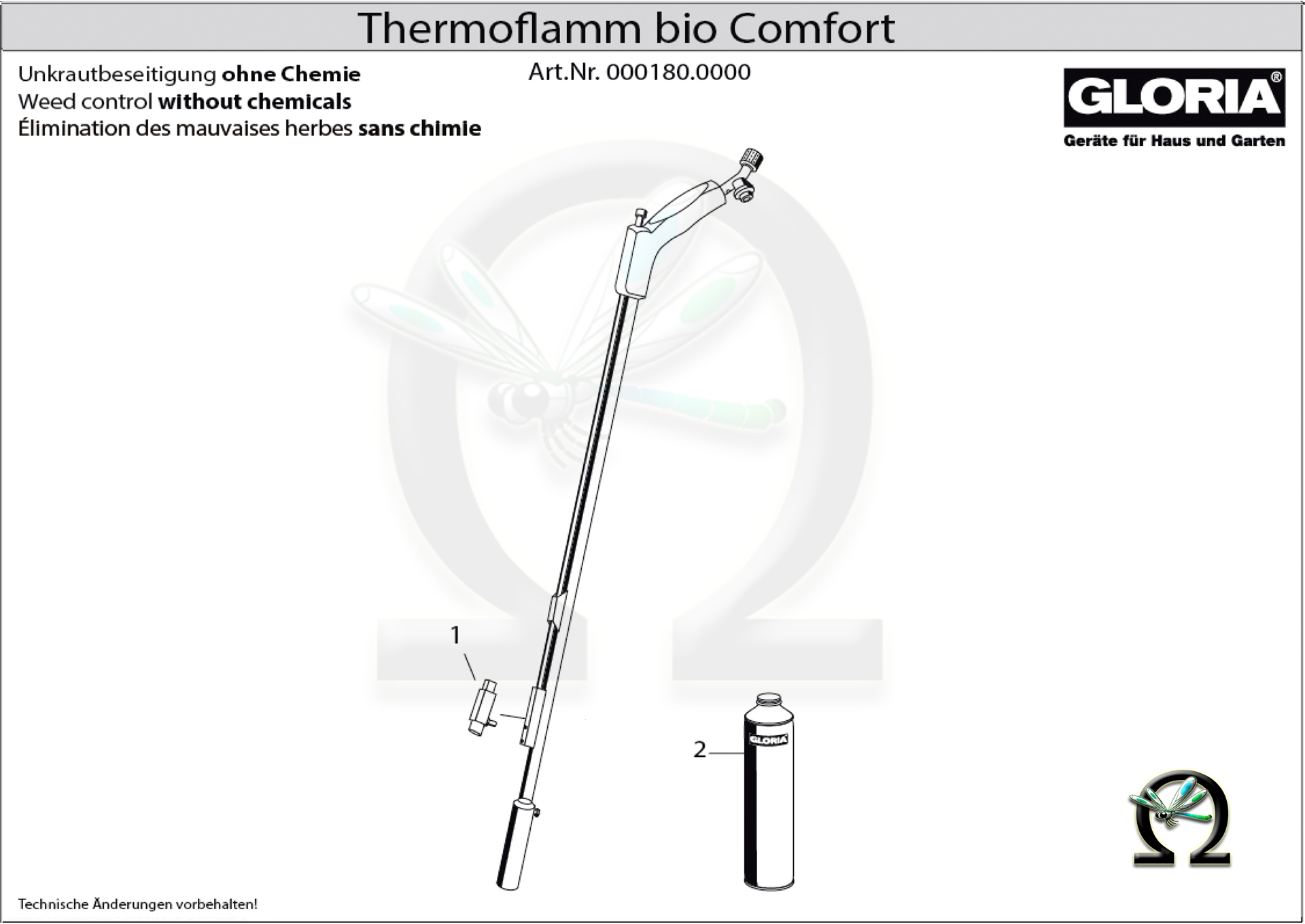 Abflammgerät Thermoflamm bio Comfort, Zeichnung der Einzelteile