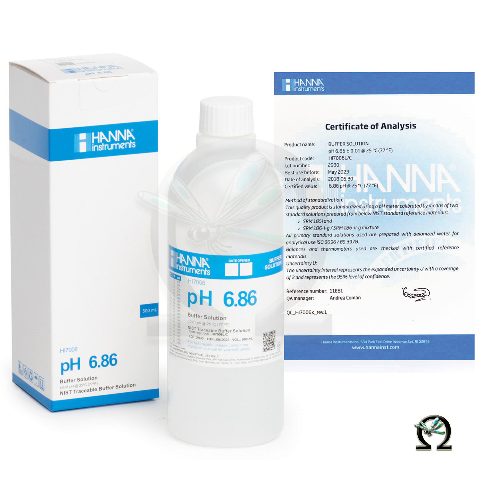 HI7006L/C Hanna Pufferlösung pH 6,86 500 mL mit Analysezertifikat