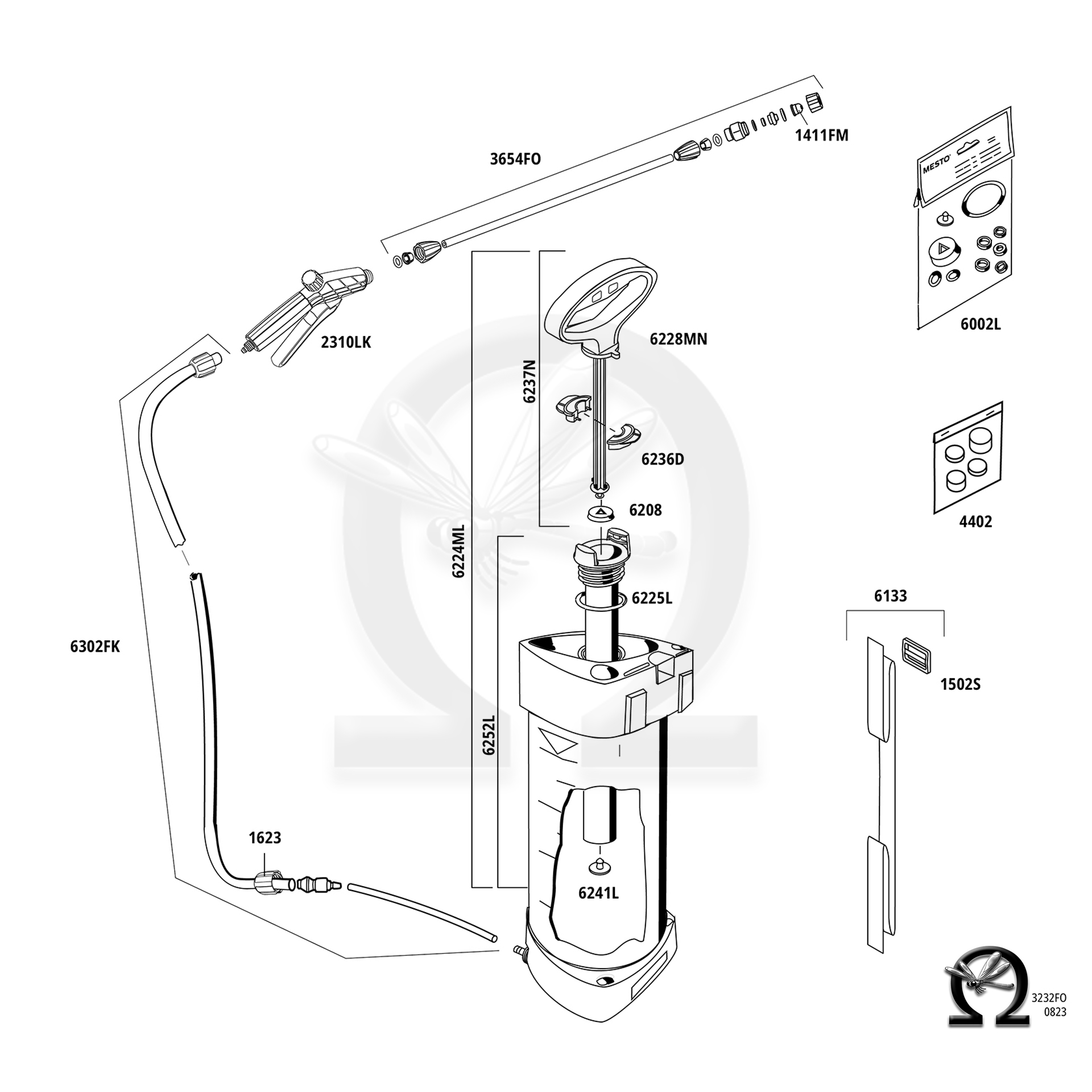 MESTO Schaumsprühgerät 3232FO FOAMER F4, Zeichnung der Einzelteile