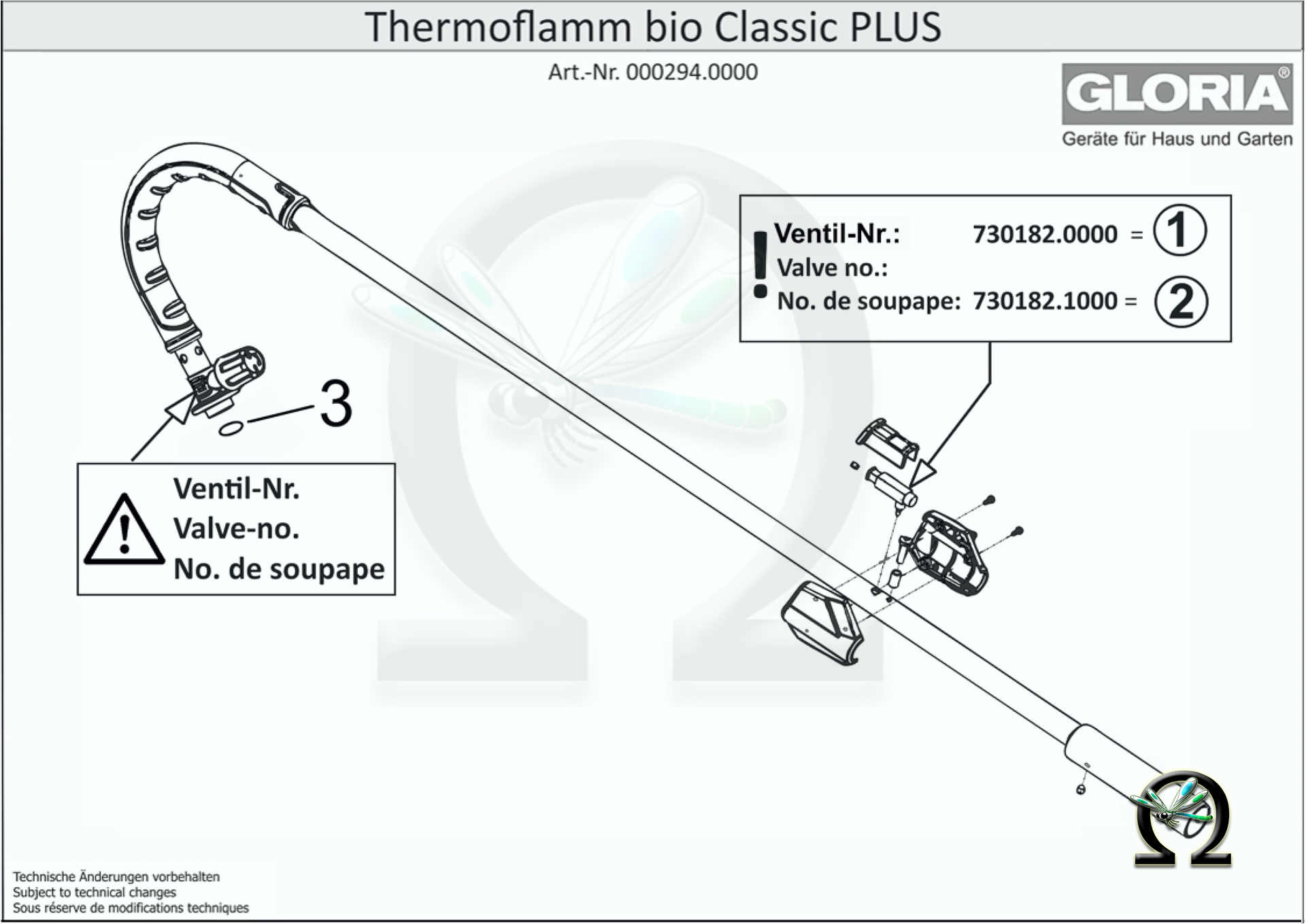 GLORIA Abflammgerät Thermoflamm bio Classic PLUS, Zeichnung der Einzelteile