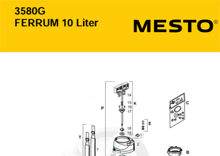 MESTO 3580 FERRUM 10 Liter mit Druckregler, Explosionszeichnung mit Ersatzteilnummern
