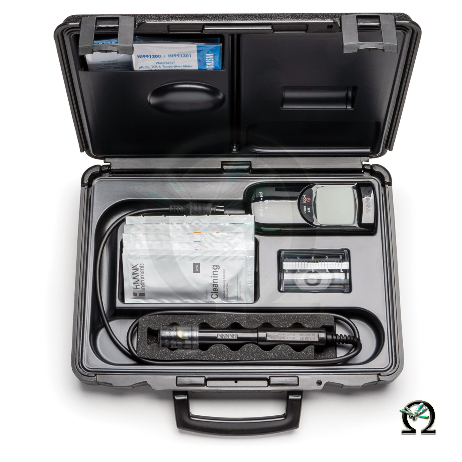 Das Multiparameter-Kompaktmessgerät Hanna HI991300 niedrige Messbereiche komplett mit Zubehör im Koffer