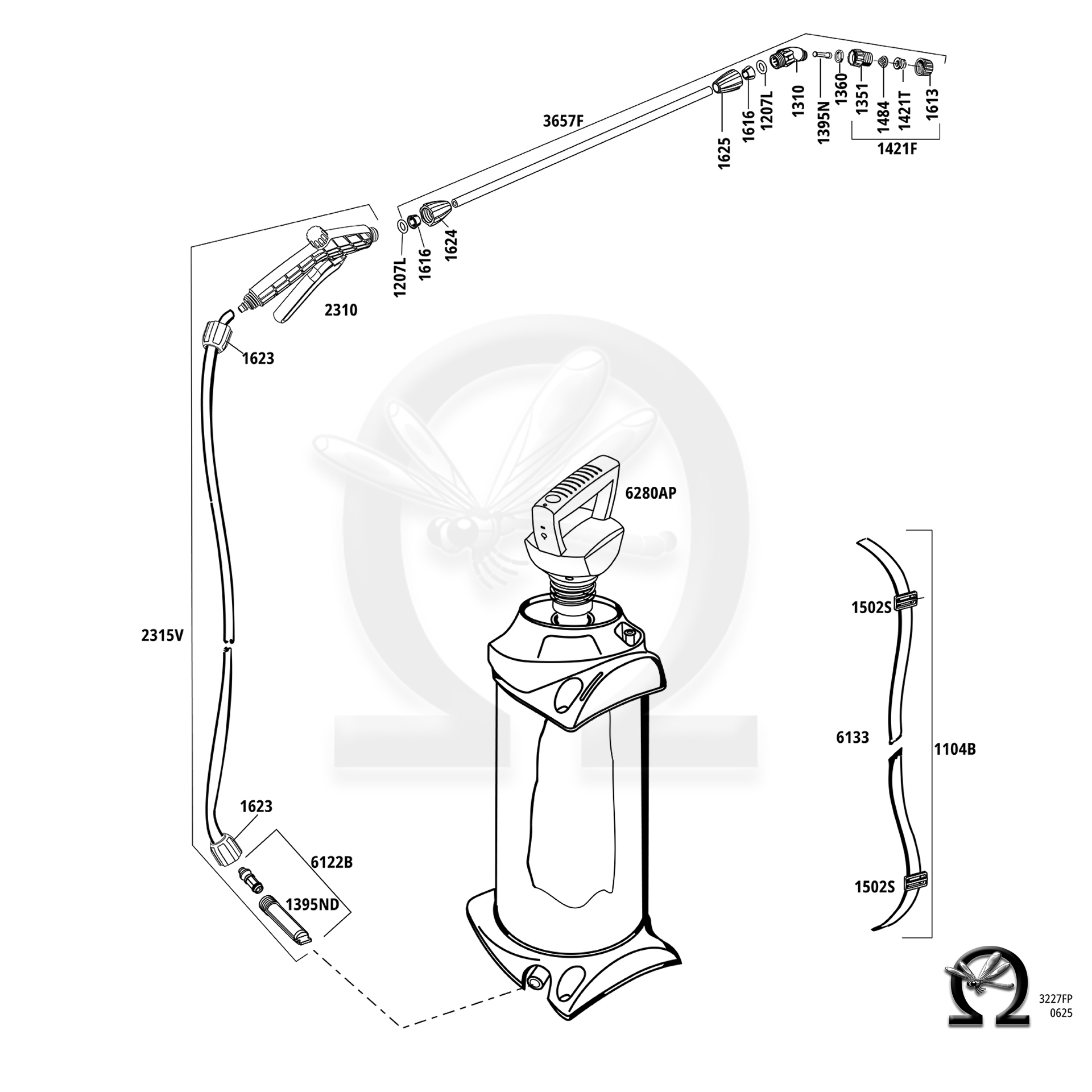 MESTO Akku-Drucksprühgerät 3227FP e.FIX PLUS 5 5 Liter, Zeichnung der Einzelteile