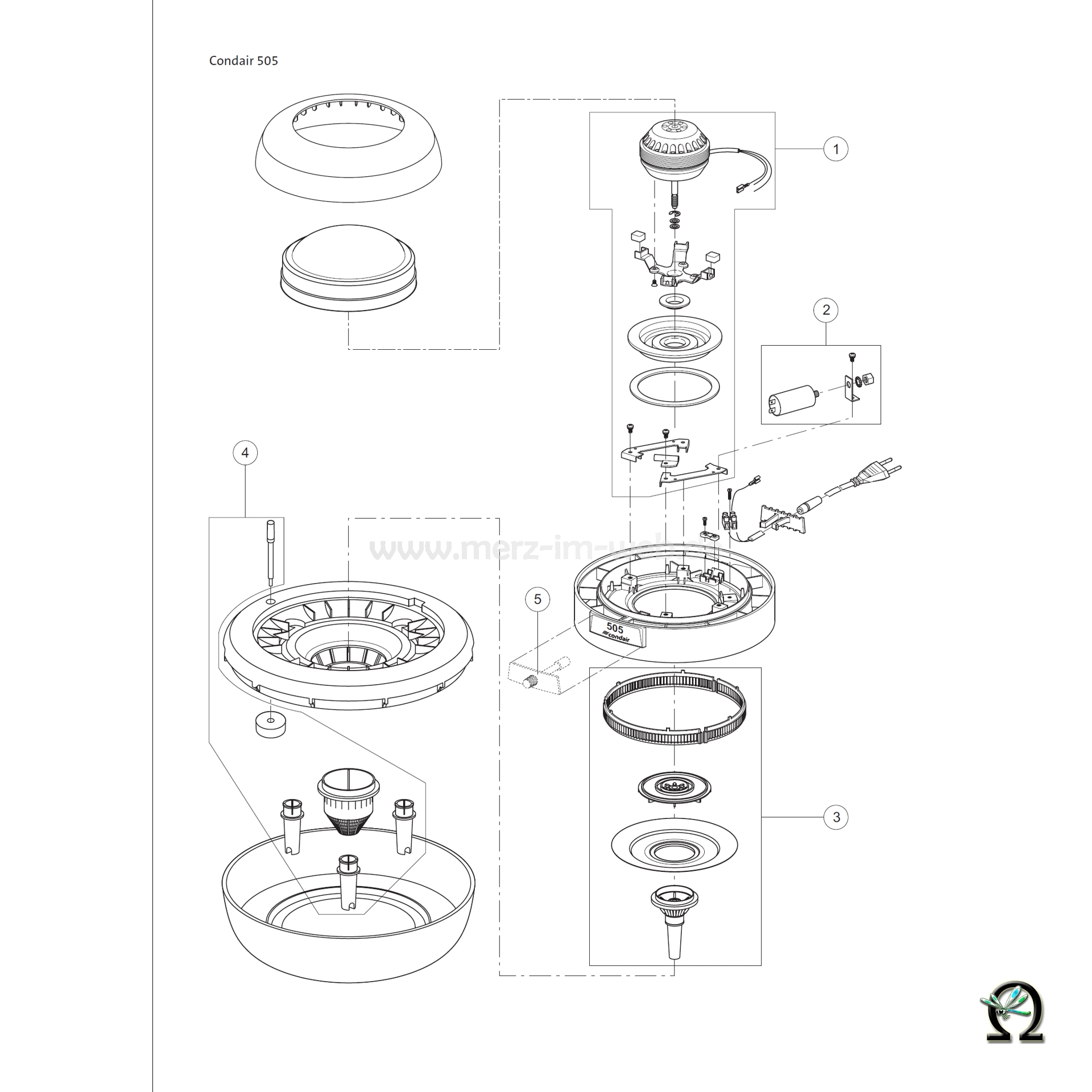 Ersatzteilzeichnung Luftbefeuchter Defensor 505 Bild Nr. 1, Motor für Zerstäuber Defensor 505 und 505S