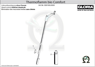 Explosionszeichnung mit Ersatzteilliste für das GLORIA Abflammgerät Thermoflamm bio Comfort