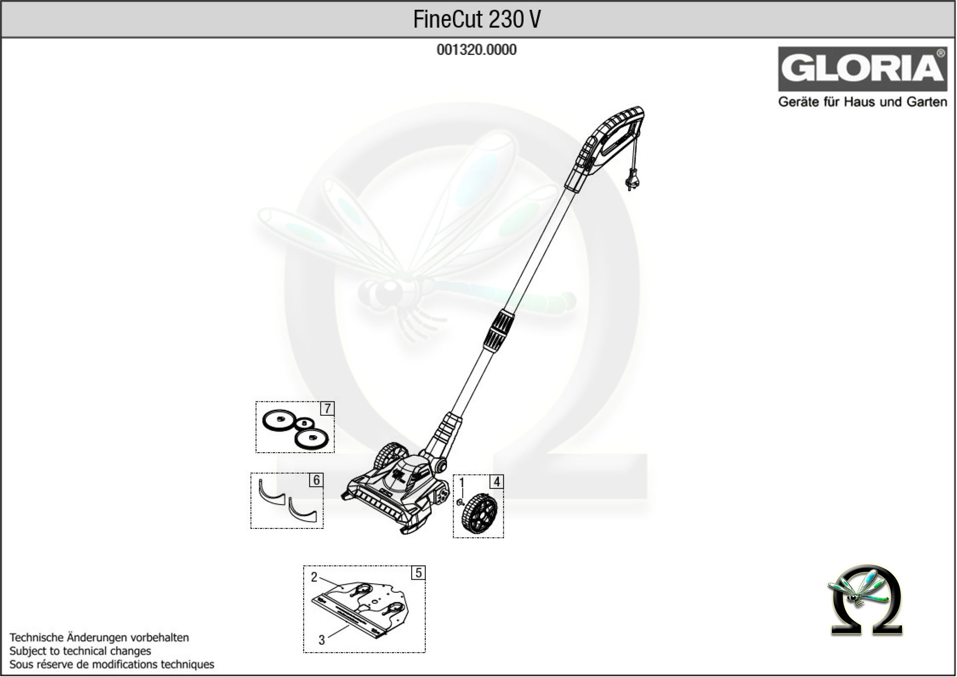 GLORIA FineCut 230V, Zeichnung der Einzelteile