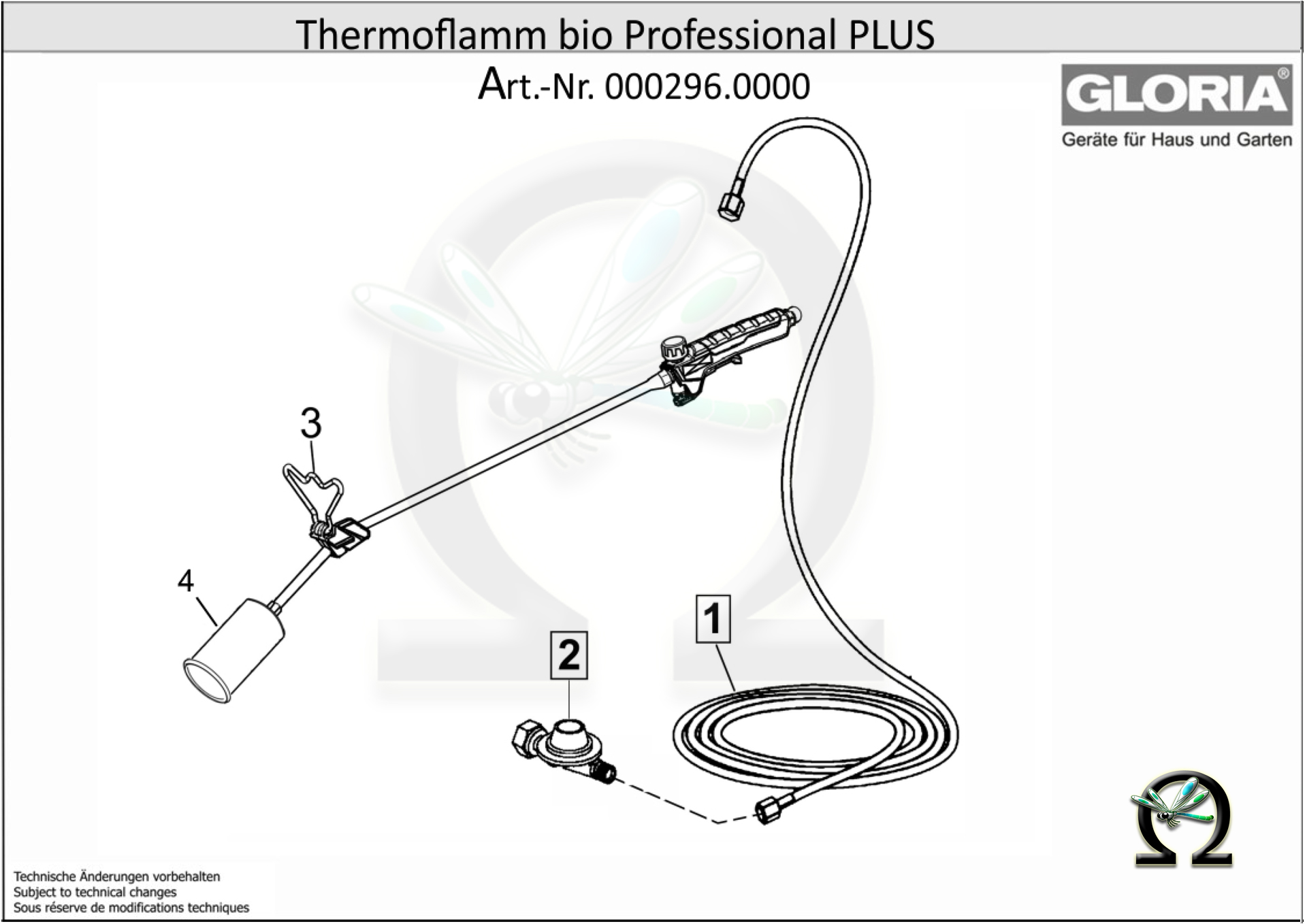 GLORIA Abflammgerät Thermoflamm bio Professional PLUS, Zeichnung der Einzelteile
