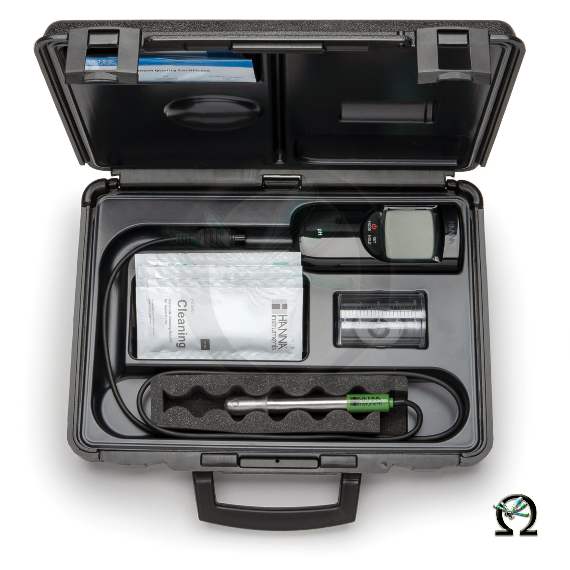 pH-/°C-Messgerät Hanna HI991001 in einem stabilen Koffer