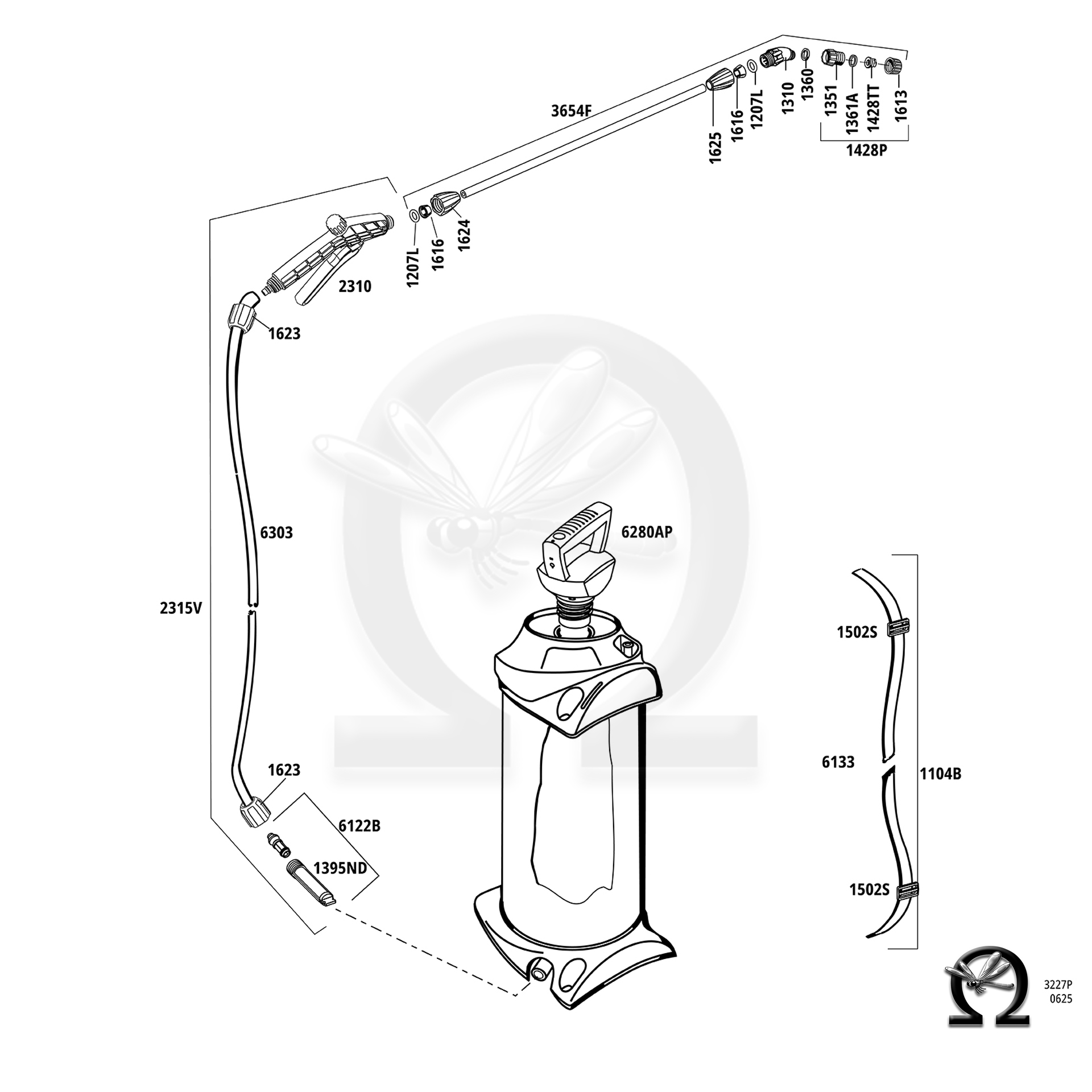 MESTO Akku-Drucksprühgerät 3227P e.PRIMER 5 Liter, Zeichnung der Einzelteile