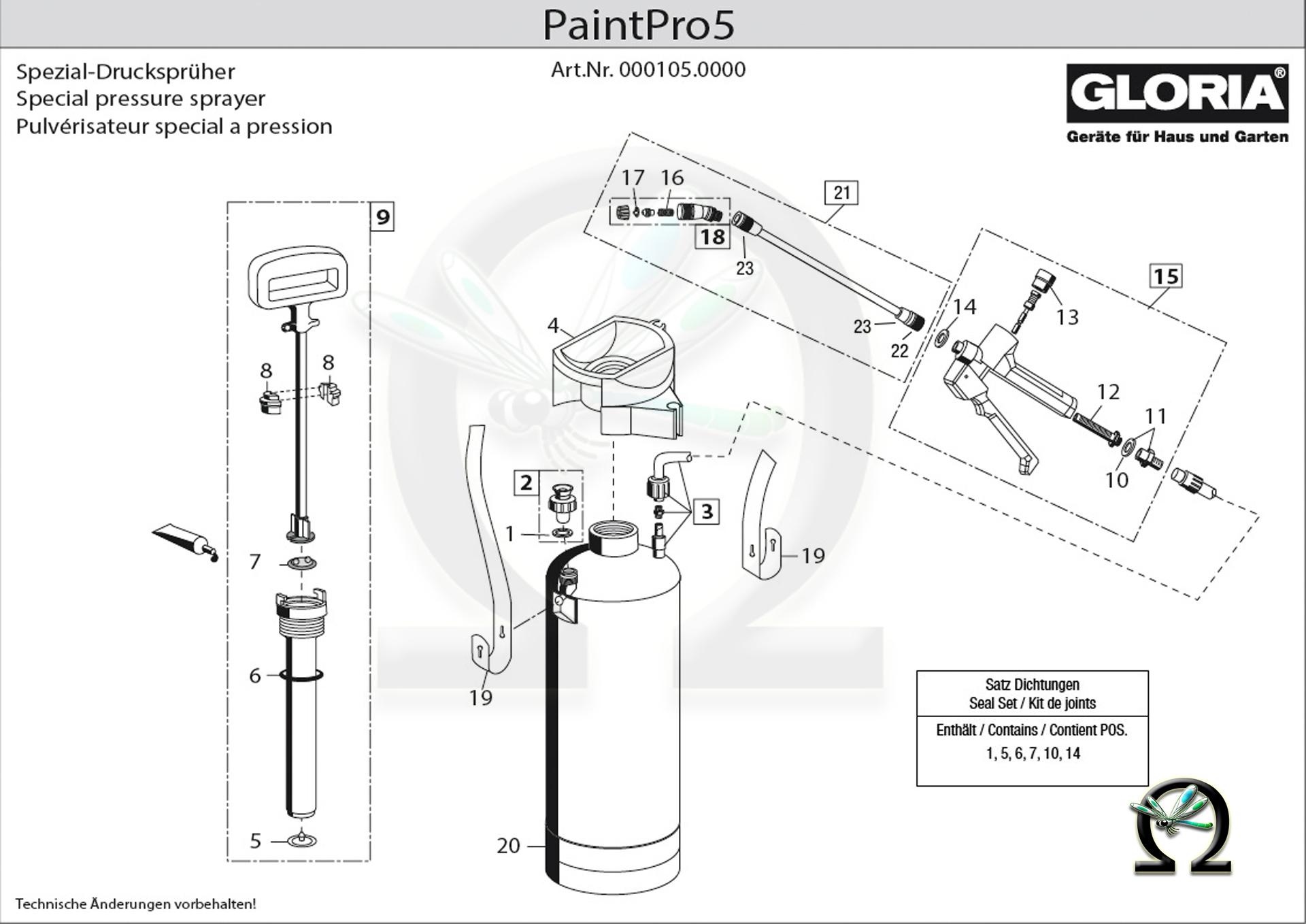 GLORIA Drucksprühgerät PaintPro 5, Zeichnung der Einzelteile