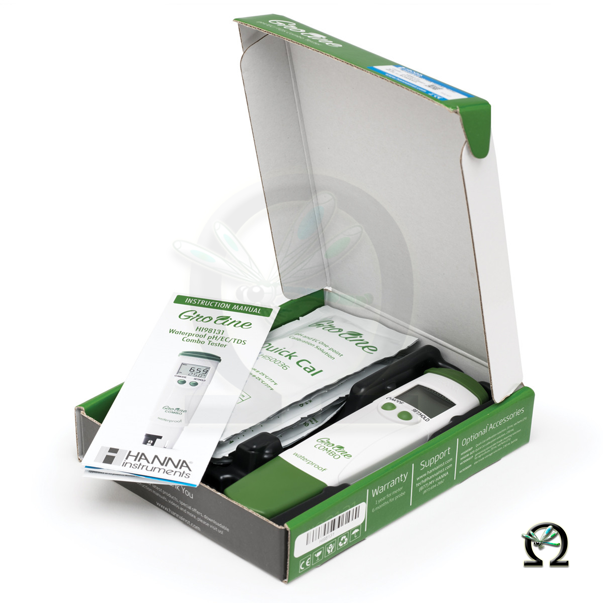 Der HI98131 Hanna pH-/Leitfähigkeits-/TDS-Tester GroLine mit nützlichem Zubehör