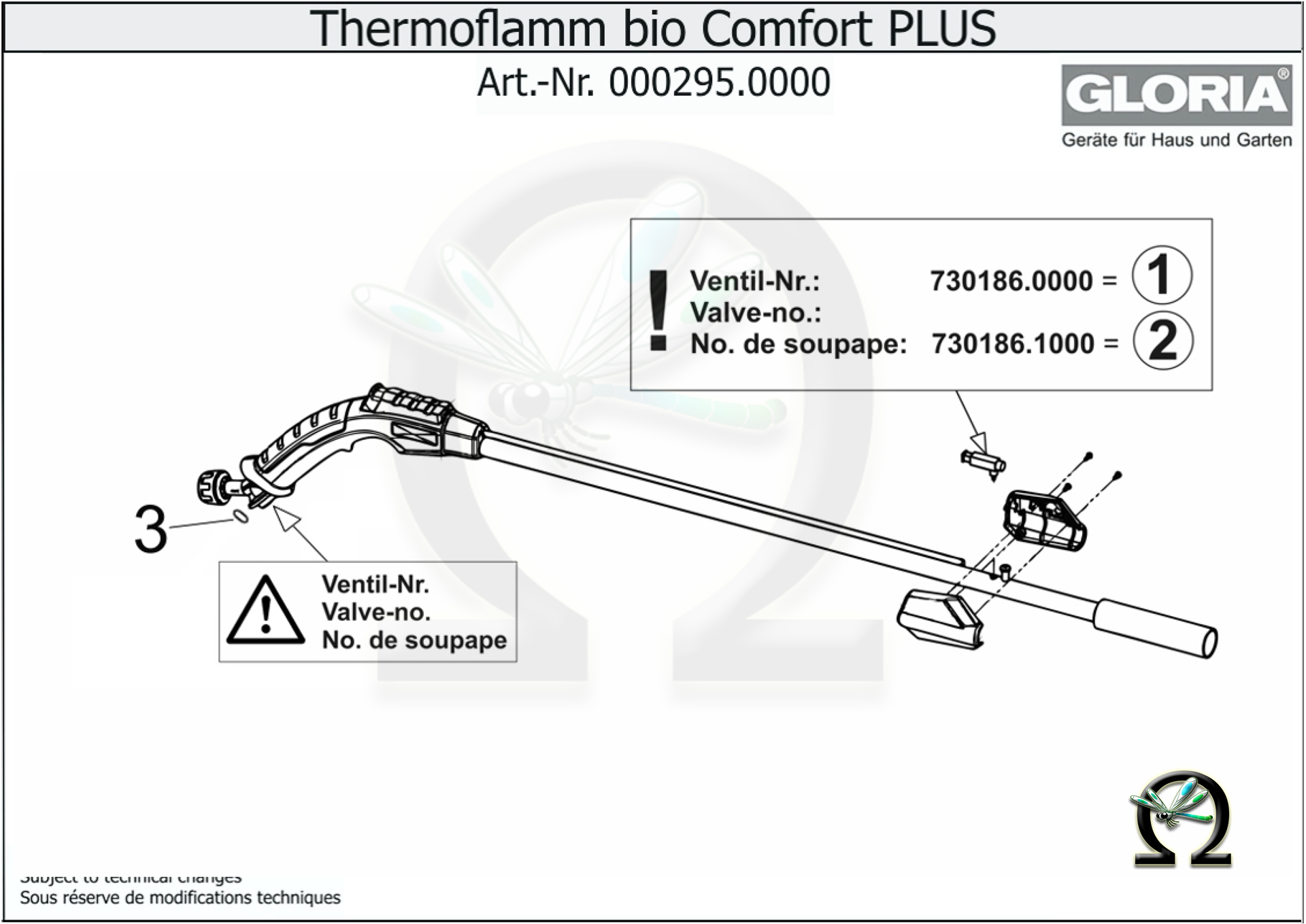 Abflammgerät Thermoflamm bio Comfort PLUS, Zeichnung der Einzelteile