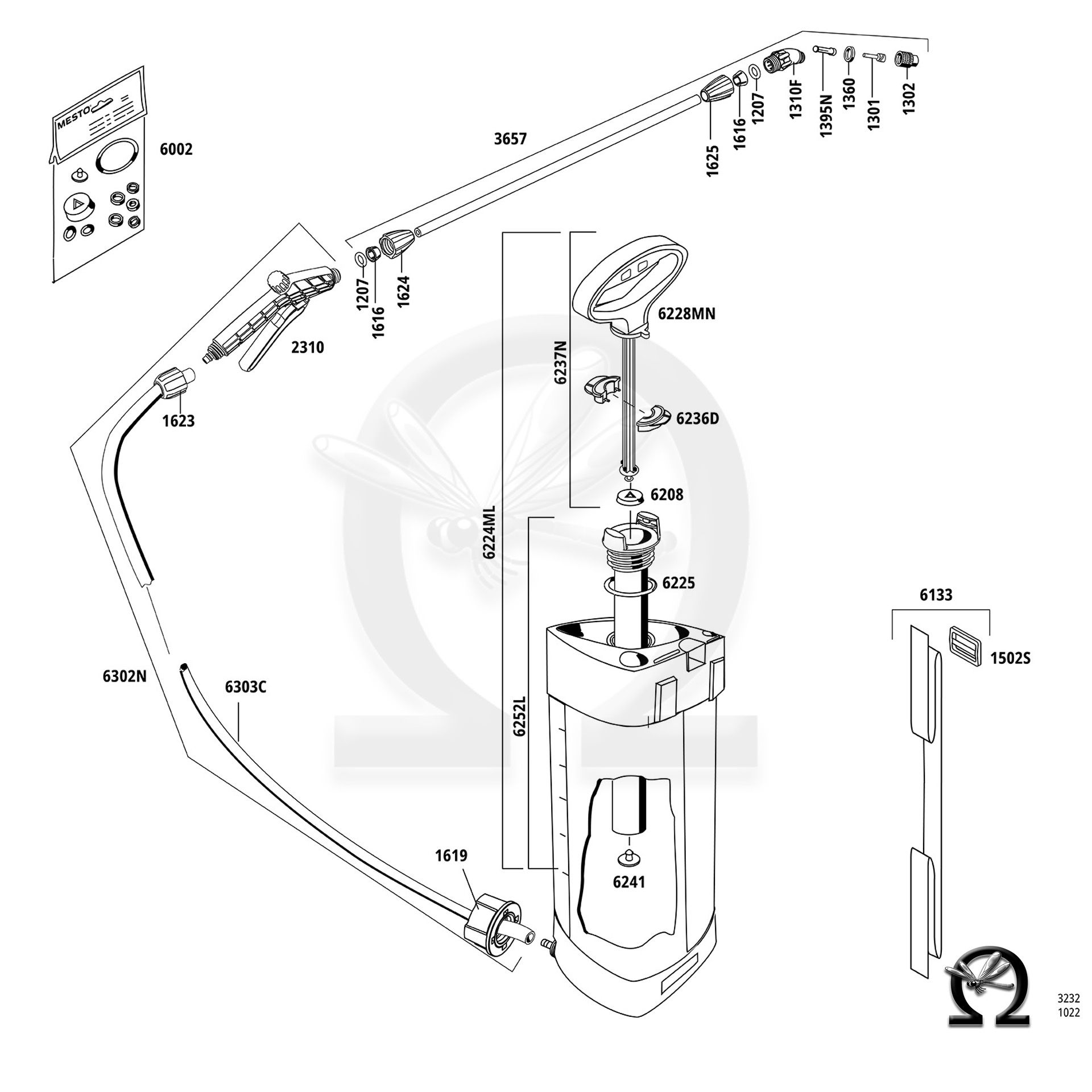 MESTO Drucksprühgerät 3232BP PICO BLACK EDITION, Zeichnung der Einzelteile