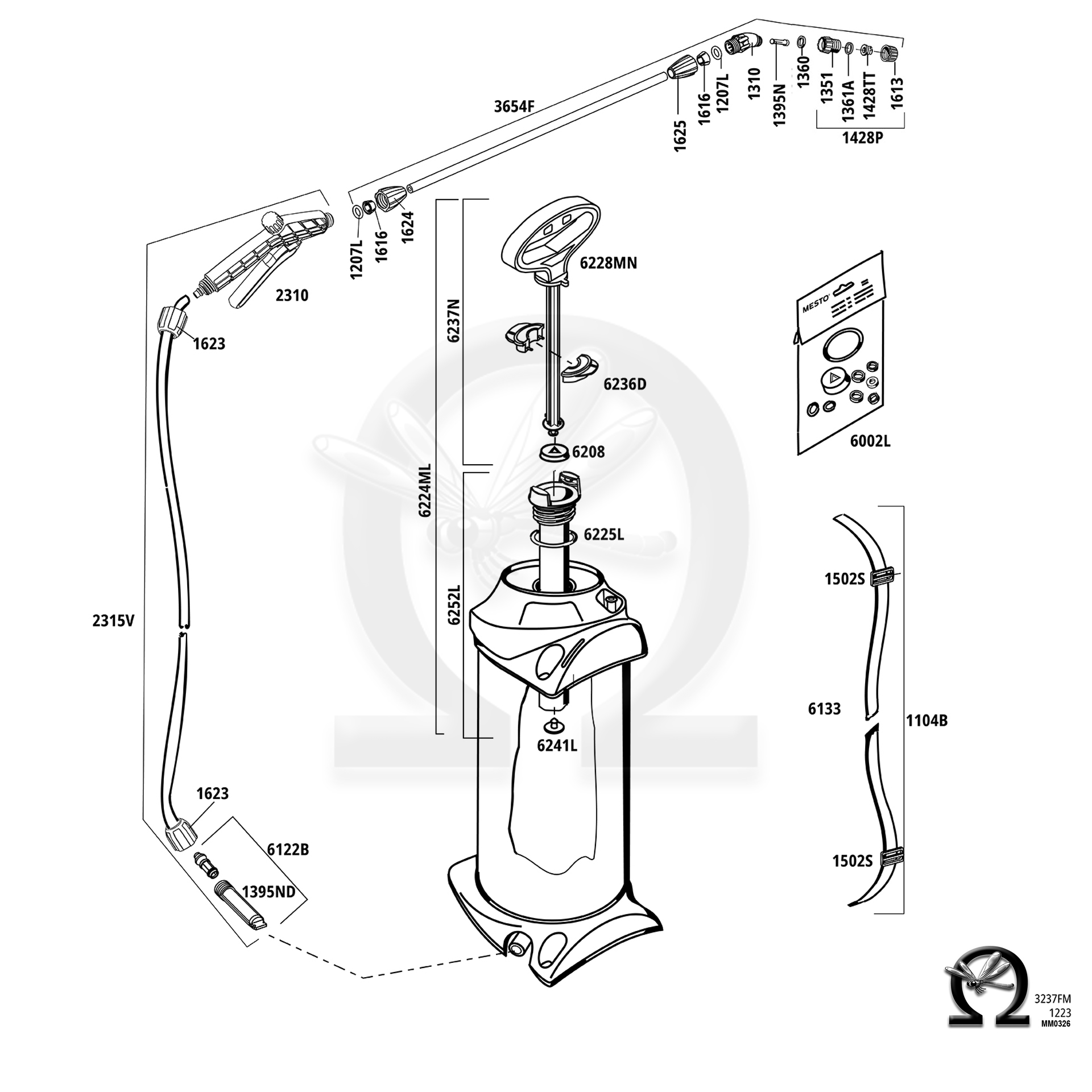 MESTO 3237FM CLEAN FIX F5, Explosionszeichnung mit Ersatzteilnummern