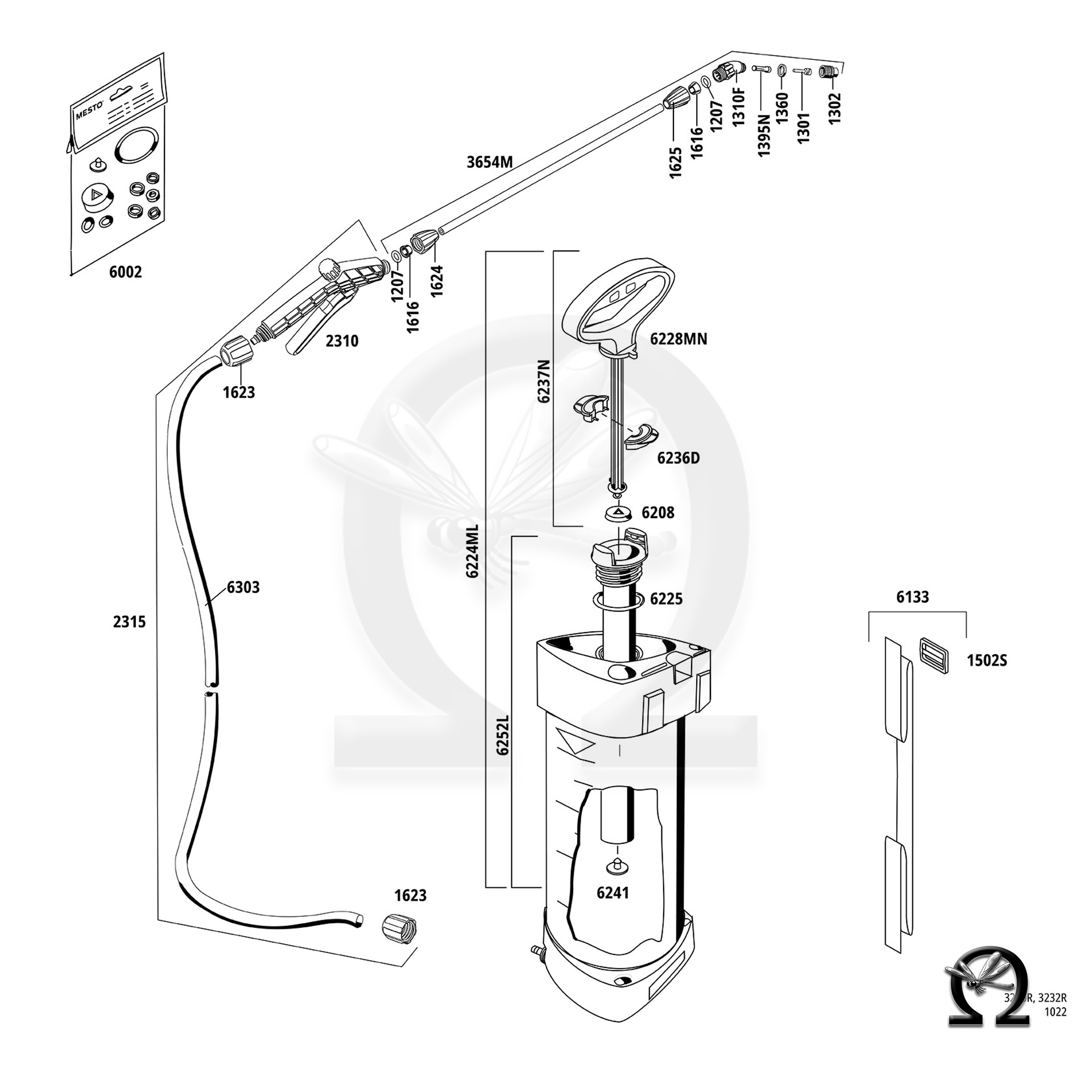 MESTO Drucksprühgerät 3230R FLORI Compact 3 Liter, Zeichnung der Einzelteile
