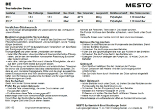 Die Bedienungsanleitung für den Mesto Drucksprüher 3131P FLEXI PLUS als PDF-Datei zum herunterladen und ausdrucken