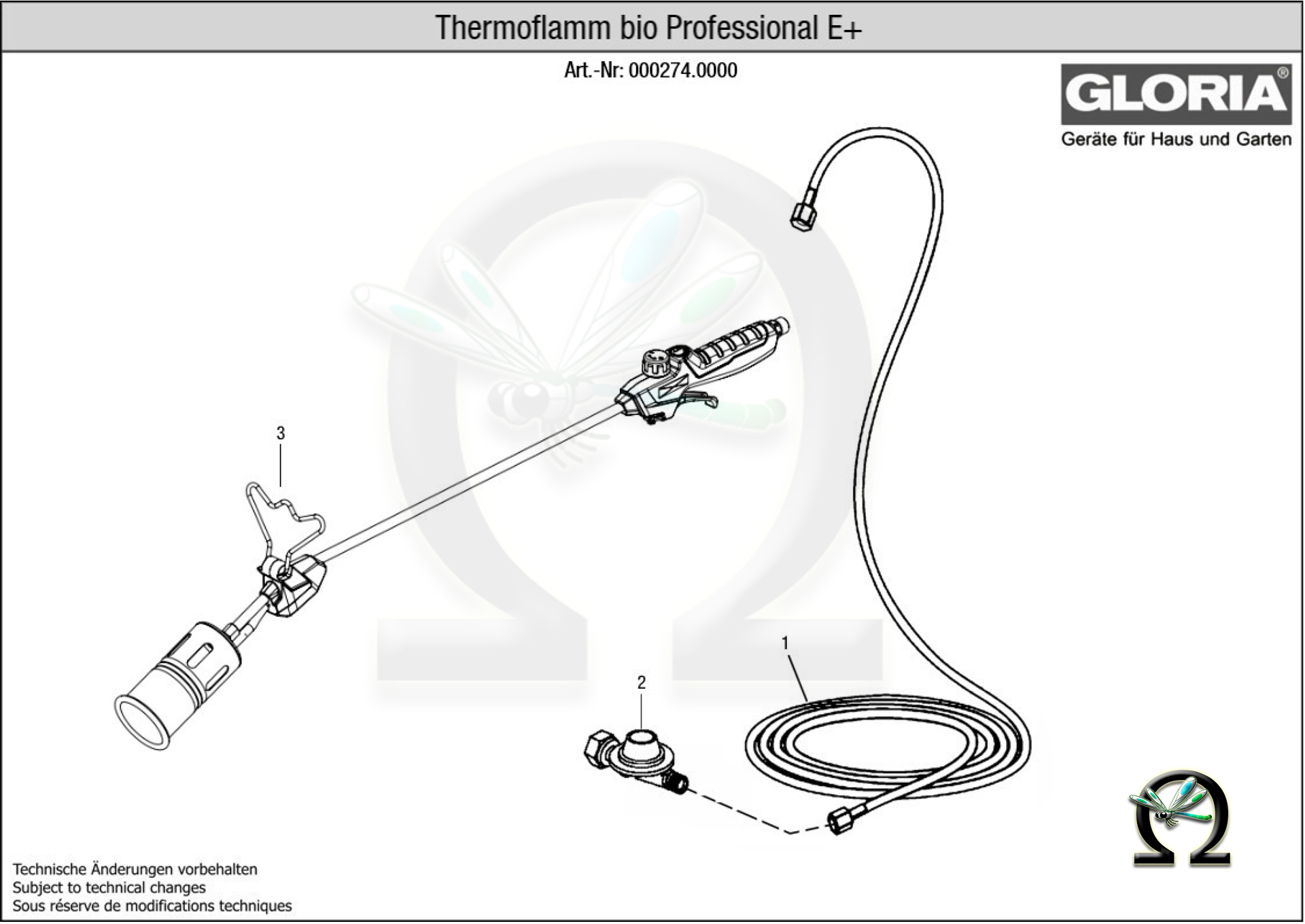 Abflammgerät Thermoflamm bio Professional E+, Zeichnung der Einzelteile