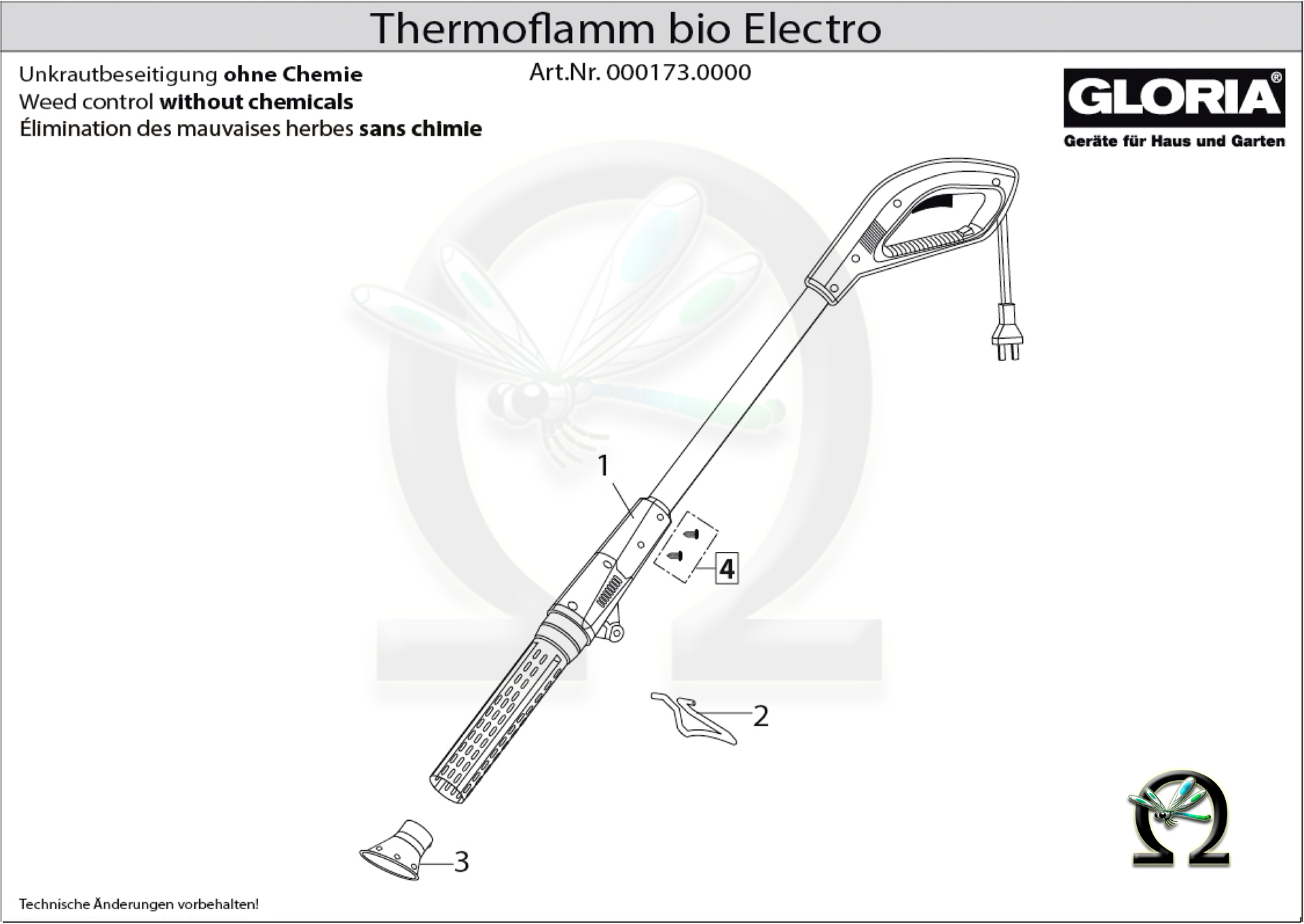 Abflammgerät Thermoflamm bio Electro, Zeichnung der Einzelteile Abflammgerät Thermoflamm bio Electro, Zeichnung der Einzelteile