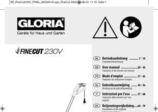 Die Bedienungsanleitung für den Rasen- und Kantenschneider GLORIA FineCut 230V als PDF-Datei zum Herunterladen und ausdrucken.