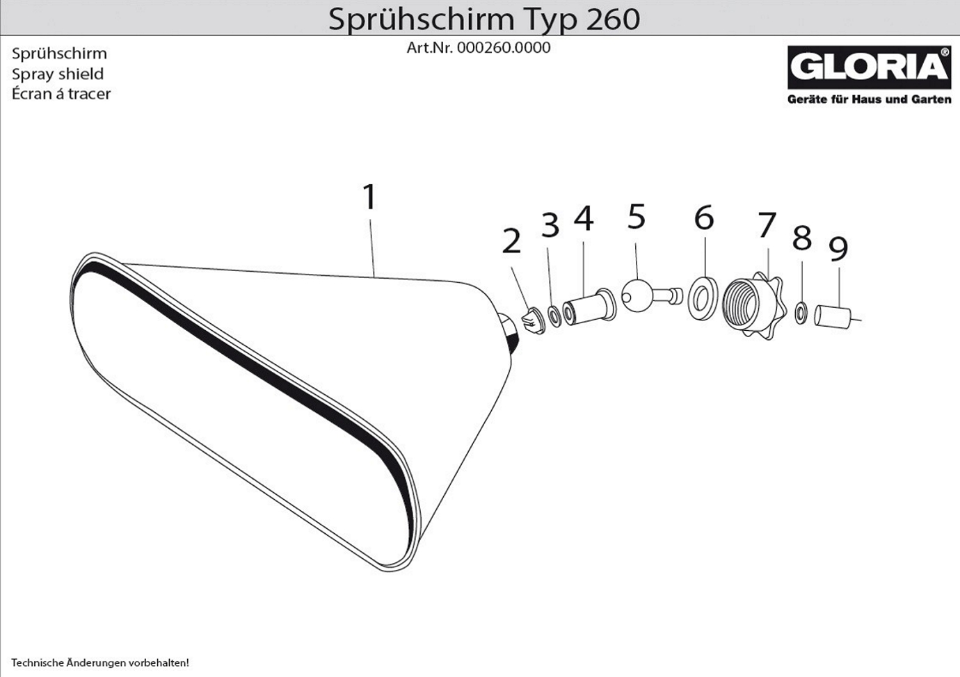 Sprühschirm Typ 260 (100 × 395 mm), Explosionszeichnung (Bild Nr. 9), GLORIA Verbindungsmuffe 502461