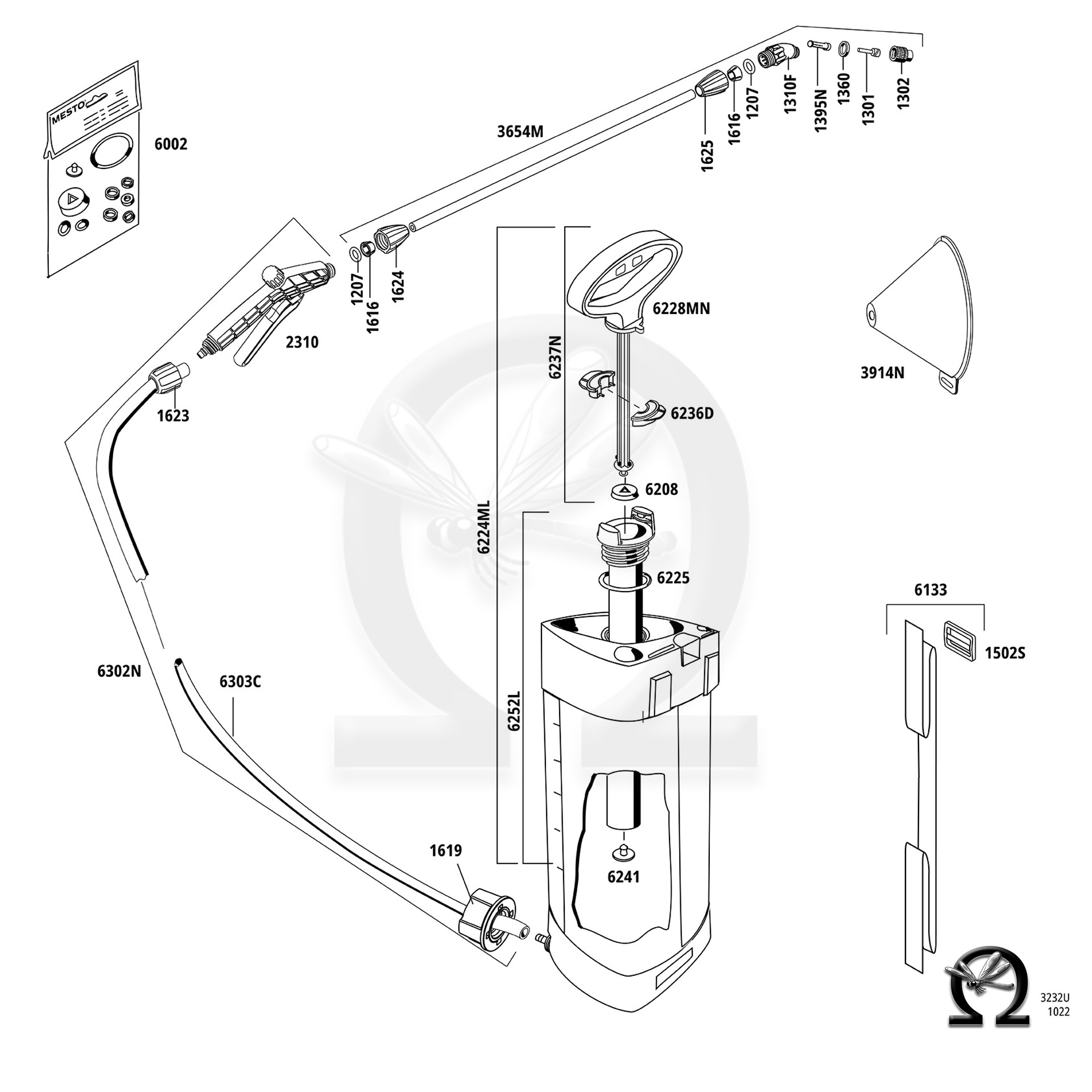 MESTO 3232U HERBI, Explosionszeichnung mit Ersatzteilnummern