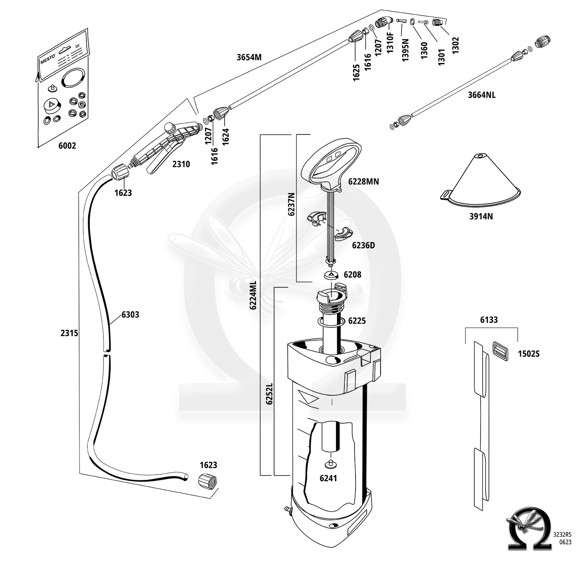 MESTO Drucksprühgerät 3232RS FLORI STAR, Zeichnung der Einzelteile