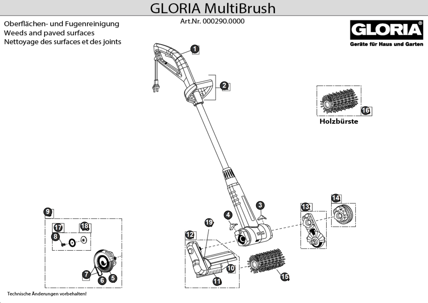 GLORIA MultiBrush, Zeichnung der Einzelteile