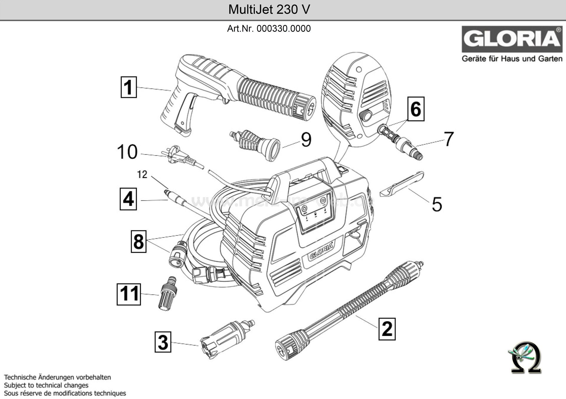Gloria Multijet 230V, Zeichnung der Einzelteile