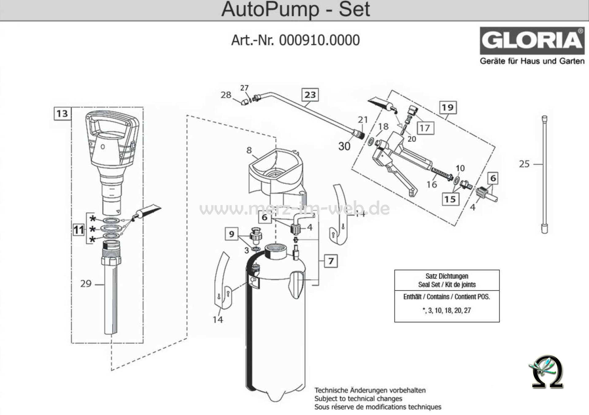 Die Ersatzteilzeichnung mit der Teileliste für das Drucksprühgerät Gloria AutoPump Set zum herunterladen und ausdrucken.