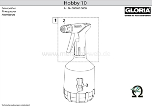 Explosionszeichnung mit Ersatzteilliste für das Handsprühgerät Gloria Hobby 10