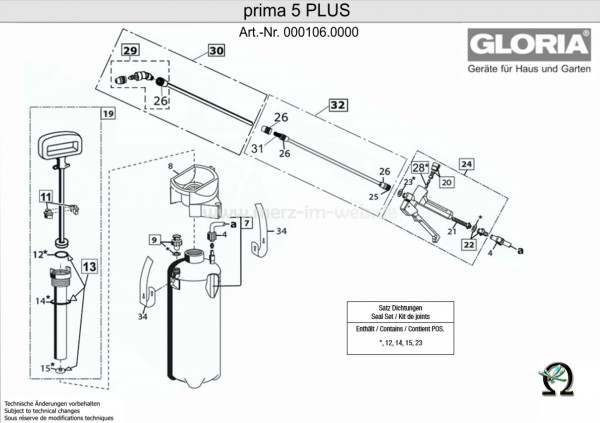 Drucksprühgerät Gloria Prima 5 Plus Explosionszeichnung Bild Nr. 28, GLORIA Ventilbolzen 727963