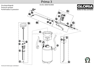 Drucksprühgerät Gloria prima 3 Explosionszeichnung mit Ersatzteilliste