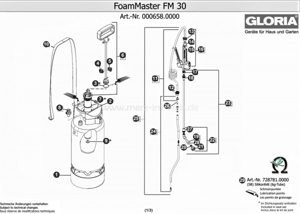 GLORIA Drucksprühgerät FoamMaster FM30 Bild Nr. 3, GLORIA O-Ring 610620 Ø26 × 3,5mm FPM