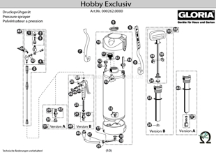 Drucksprühgerät GLORIA Hobby Exclusiv, Zeichnung der Einzelteile