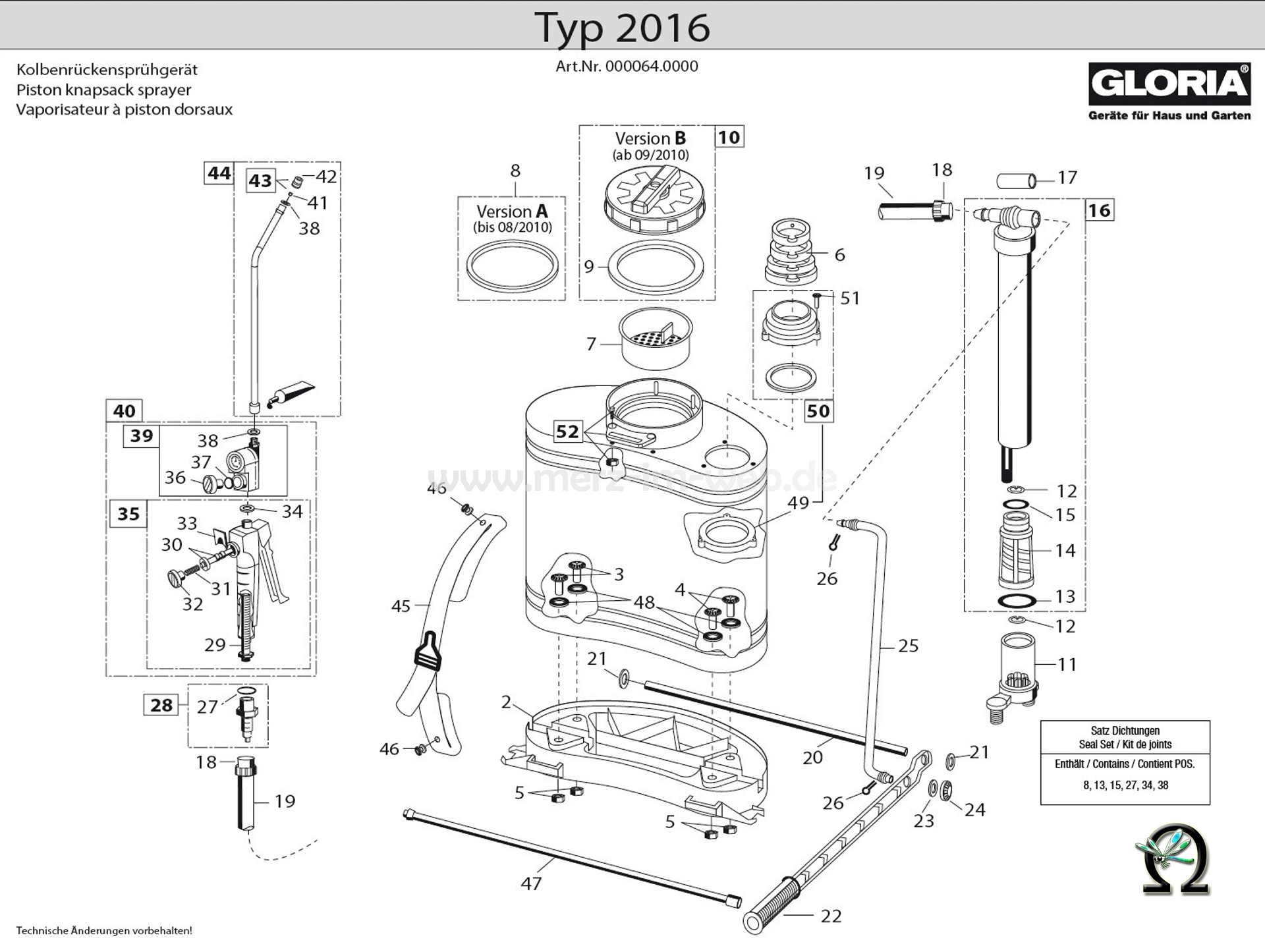 Die Ersatzteilzeichnung mit der Teileliste für das Kolbenrückensprühgerät Gloria 2016 zum herunterladen und ausdrucken.