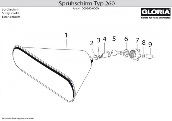 Sprühschirm Typ 260 (100 × 395 mm), Explosionszeichnung (Bild Nr. 8), GLORIA Dichtung 502470