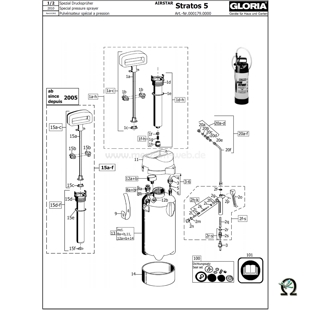 Gloria Spezial-Drucksprühgerät Airstar Stratos 5, Zeichnung der Einzelteile (2010)