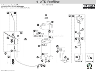 Hochdrucksprühgerät GLORIA 410 TK Profiline, Zeichnung der Einzelteile