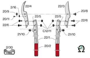 Felco 22, Zeichnung der Einzelteile