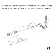 Explosionszeichnung mit Ersatzteilliste für den SÖLL UV-Klärer mit daytronic 36W